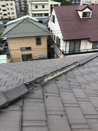 長泉町 棟瓦破損で下地劣化
