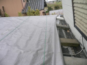 平屋ビニールシート貼り