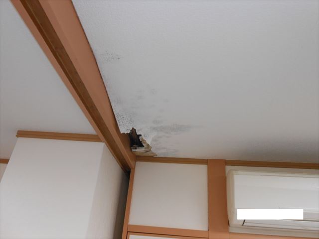 雨漏りの為天井に穴