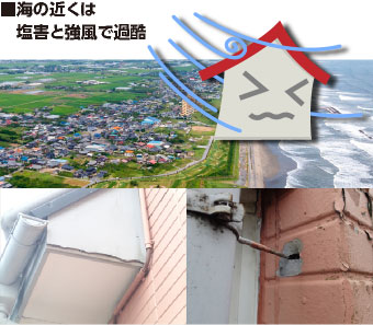 潮風や強風で劣化した建物